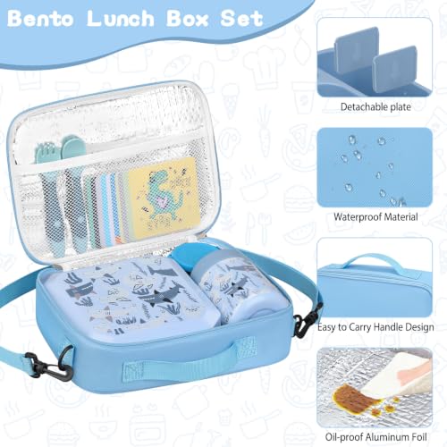 Image of wiwens Bento Lunch Box for Kids with 12oz Soup Thermo Leak-Proof Lunch Food Container with 5 Compartment Thermo Hot Food Jar and Insulated Lunch Bag for Kid Toddler Girls Boys to School