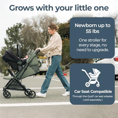 Inglesina Quid³ Stroller, Planet Green - Compact Reclining Travel Stroller for Baby & Toddler 0-55 lbs, One Hand fold, Car seat Compatible, Airplane Overhead, Lightweight, Foldable, XL UPF 50+ Canopy - Image 5
