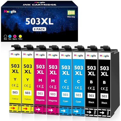 Meagiis 503XL Cartucho de Tinta Compatible con Epson 503XL 503 XL con Expression Home XP-5200 XP-5205 XP5200 XP5205 WF-2960 WF-2965 WF2965 WF-2960DWF WF-2965DWF (2 Negro 2 Amarillo 2 Magenta 2 Cian)