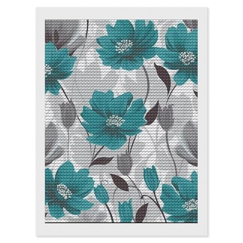 Peinture diamant floral bleu sarcelle Kit canevas strass gris blanc Déco murale DIY maison