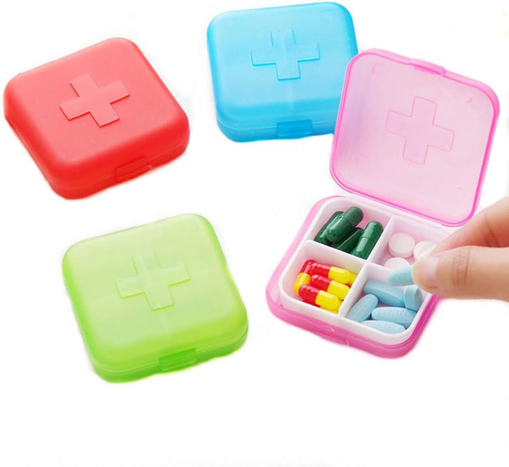 4PCS Portable 4 Slots Capsules Cross Pill Case Box,Random Color