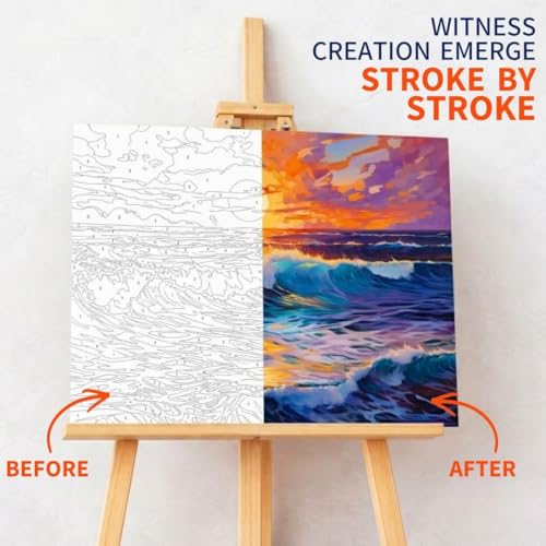 Image of Art Therapy Pcn13 Linen Canvas DIY Paint by Number Kit 15 x 20 Inch for Adults and Kids with 2 Set of Acrylic Oil Painting Colors and Brushes for Stress Relief, Relaxation & Home Decoration (Shores)
