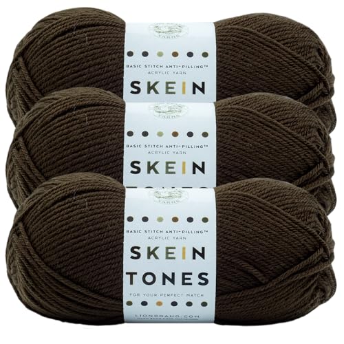 Image of Lion Brand Yarn Basic Stitch Anti-Pilling Yarn for Crocheting, Knitting, and Crafts, Ebony, 3 Pack