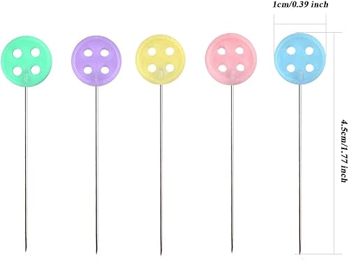 Miniatura 2 de 200 pines de cabeza plana, alfileres rectos, alfileres de costura para tela, cabezales de colores de botones, alfileres de acolchado, en caja para