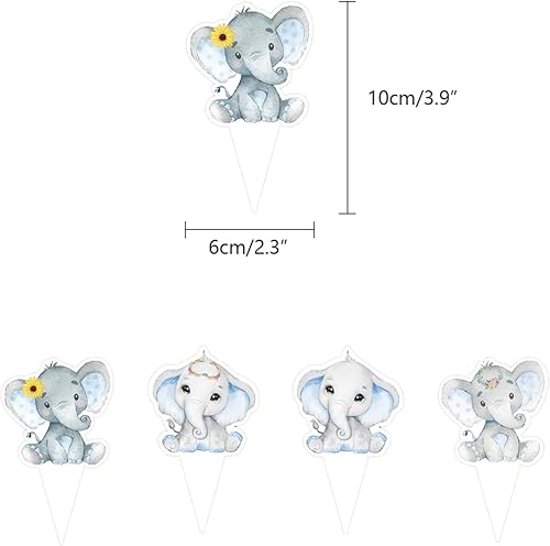 Miniatura 2 de 24 adornos de elefante para magdalenas  Cupcakes de elefante azul  Decoraciones de elefante para baby shower  Decoraciones de elefante para baby