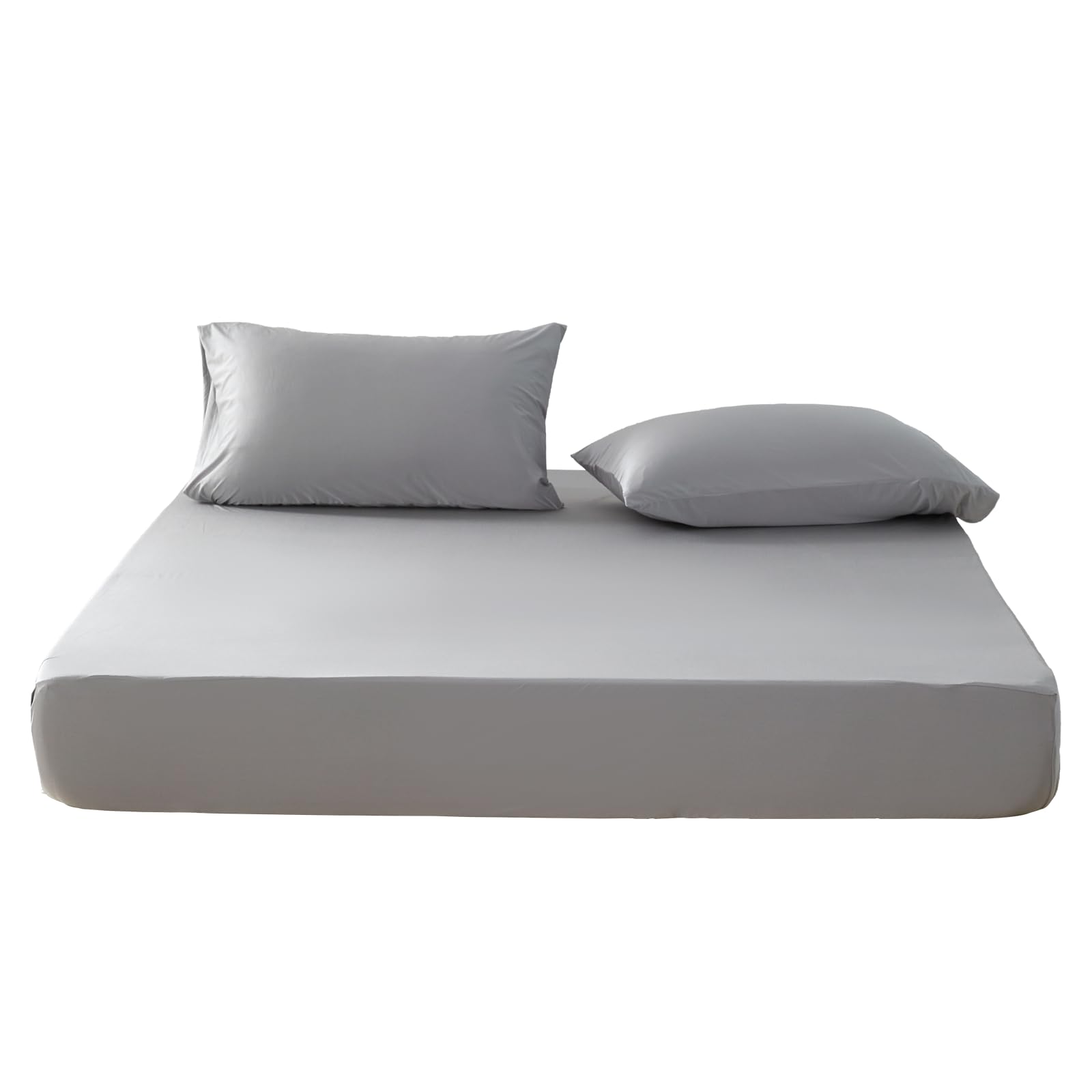 Sommer Satin Spannbettlaken Kühlend 140x200 cm Grau Hellgrau Spannbetttuch 90% Nylon + 10% Elastan，Q-Max > 0,4, Elastisches Bettlaken bis 30cm Matratzenhöhe, für Nachtschweiß & Warme Schläfer