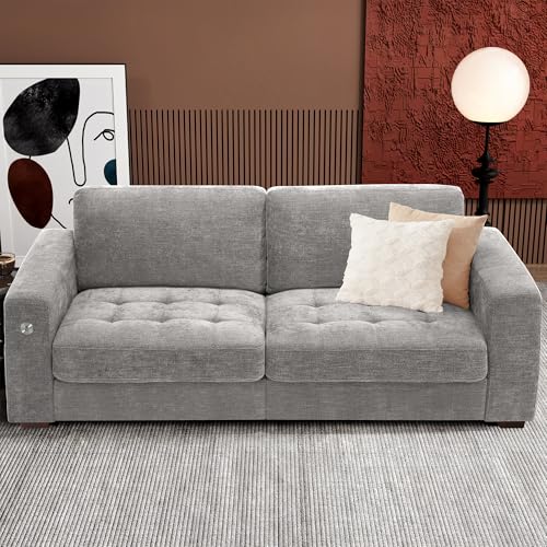 Image of Ihanherry 89 inch Modern Sofa Cloud Couch, Chenille Deep Seat Sofa with Removable Cover for Living Room, Bedroom and Apartment, Grey