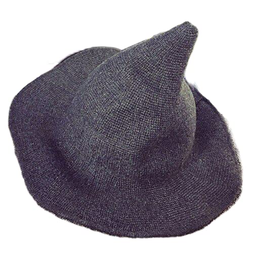 Votuleazi Gorros de bruja modernos para mujer, de punto cálido, monocromático, mago bruja de Halloween, Gris oscuro, Talla única Cover