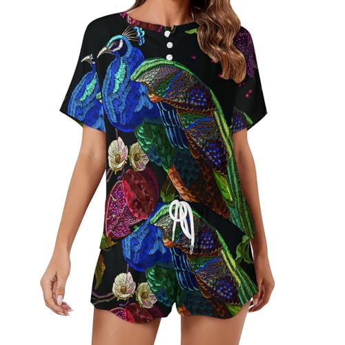 Pyjama femme court Fleurs De Paon pour stopper la chaleur nocturne avec ce sleepwear léger