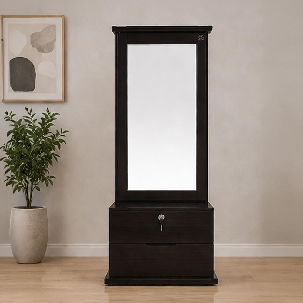 Gabia Dressing Table | Lockable Drawer, Full-Length Mirror, Modern Design, Bedroom Furniture, Dark Wood Finish-image-31