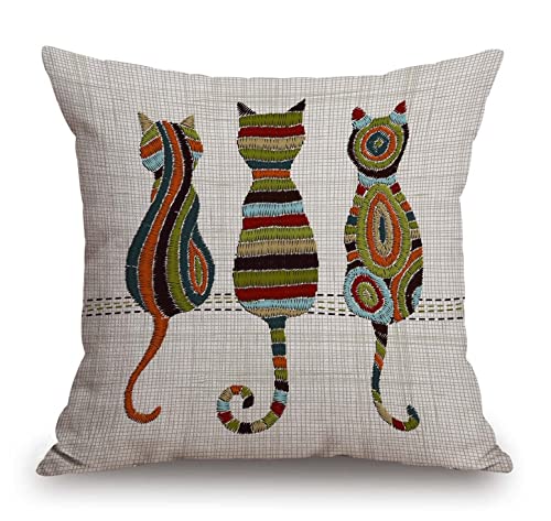 Tssohu Cute Animal Cat Throw Pillow Cover Patio Furniture Knitted Design Kitten Family Decorative Cushion Cases Home Décor For Couch Bed Sofa 18X18 Inch #TOP9