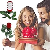 BASEMMAHER Valentine's Day Red Velvet Rose Ring Box Romantic Engagement Flower Bouquet Jewelry Cases Trinkets Floral Box for Proposal Wedding Anniversary Ceremony Valentine's Special Occasions