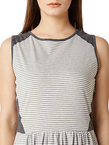 Image of Miss Chase Women's Grey and White Striped Skater Dress
