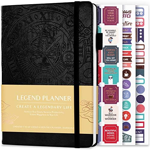 Legend Planner  Deluxe Weekly & Monthly Life Planner to Hit Your Goals & Live Happier. Organizer Notebook & Productivity Journal. A5 Hardcover, Undated  Start Any Time + Stickers  Mystic Blue
