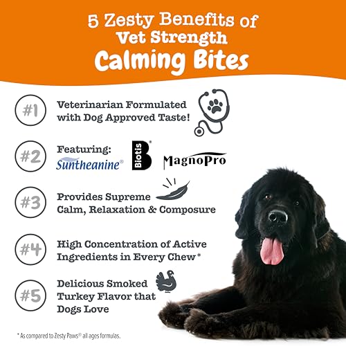 Image of Zesty Paws Vet Strength Calming Chews for Dogs - for Everyday Stress, Relaxation, Composure, and Separation Smoked Turkey 90 Count (Pack of 2)