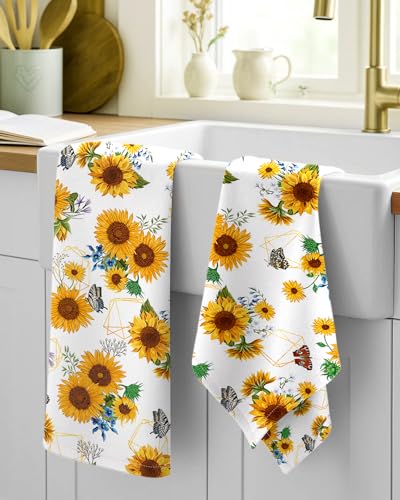 Image of Miss Adola 150GSM Flour Sack Kitchen Towels Set of 2, Sunflower | 18 inchx26 inch, Lightweight, Lint-Free, Pure Cotton, Decorative, with Hanging Loop, Absorbent, Softer after Wash, Giftable Package