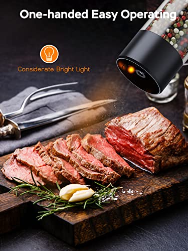 [Upgraded Larger Capacity] Electric Salt And Pepper Grinder Set - Usb Rechargeable One Hand Operation Automatic Pepper Grinder And Salt Grinder With Adjustable Coarseness & Led Light Refillable #TOP4