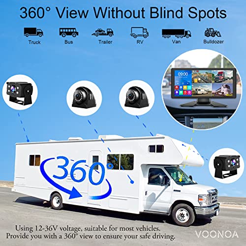 4K Rv Backup Camera System 10.36" Quad Split Touch Screen Monitor With 4 1080P Rear Side View Camera, Dvr Recording Bluetooth Mp3 Mp5 Ip69 Waterproof Night Vision For Rv Truck Semi Trailer Bus Tractor #TOP3