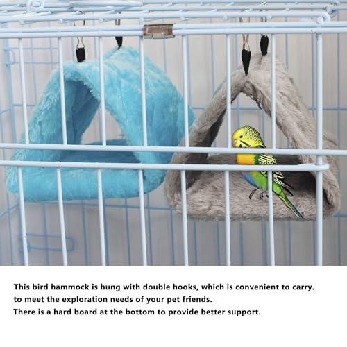Image of 2 Pack Warm Bird Nest House Shed Hut Parrot Sleeping Bed Hanging Hammock Snuggle Cave Birds Hut Hideaway Tent for Pet Parrot Macaw Budgies Cockatiels Cockatoo Lovebird Size S (Blue&Grey)