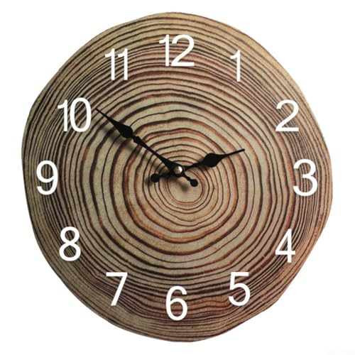 Honseadek Reloj de pared de madera de 12 pulgadas con diseño de anillo anual y movimiento silencioso para decoración del hogar y la oficina (1#12 pulgadas)