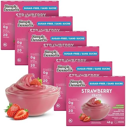 Simply Desserts Sugar-Free Pudding Mix and Pie Filling - Strawberry Flavor - 48 gr - Vegan, Gluten Free, Lactose Free, Halal - Keto Friendly Pudding - Made With Natural Ingredients (Pack of 6)