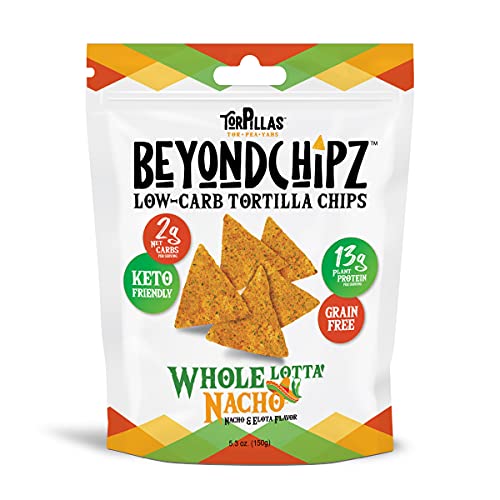 BeyondChipz Low Carb Tortilla Chips, Whole Lotta' Nacho, Keto Friendly, Gluten Free, 5.3oz Pouch, Pack of 4