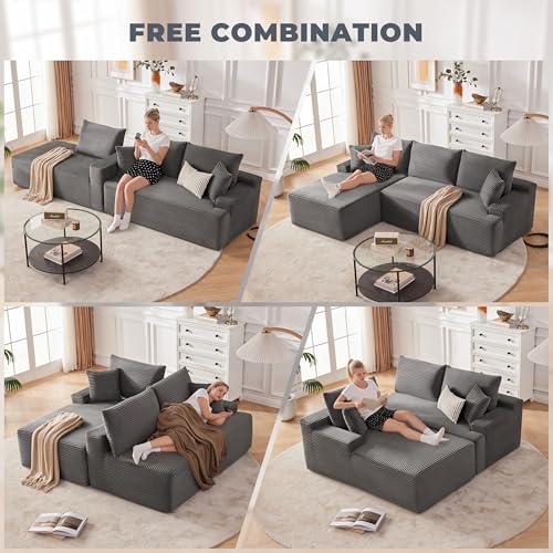Cloud Sectional Couch, Boneless Sofa for Living Room, Modular Sectional Sofa with Deep Seat, Fluffy Comfy Couch with L-Shaped Chaise, No Assembly Required, Dark Grey
