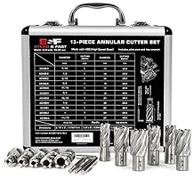 Annular Cutter Set 13 Pcs by S&F STEAD & FAST, Cutting Depth 1" Cutting Diameter 7/16" to 1-1/16" Inch, Mag Drill Bits Kit for Magnetic Drill Press, with 2 Pilot Pins