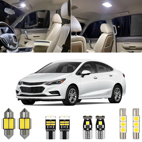 Xpismii 11 Piece 6000K White Cruze LED Interior Lights Kit Package Replacement for Chevrolet Chevy Cruze 2011 2012 2013 2014 2015 2016 2017 2018 2019, with Placement Diagram and Install Tool