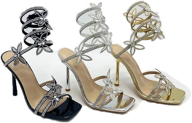 Wild Diva Women Butterfly Rhinestone Strappy High Heels Sandals - Image 5