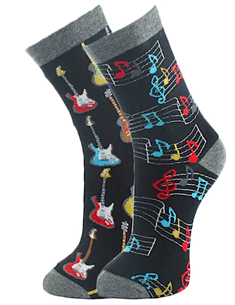 EZBMusic Lovers Guitar Odd Crew Socks | Novelty Gift Idea for Men Women Boys & Girls | Smart Fun Design | Size 5-10 | (Guitar Odd Socks)