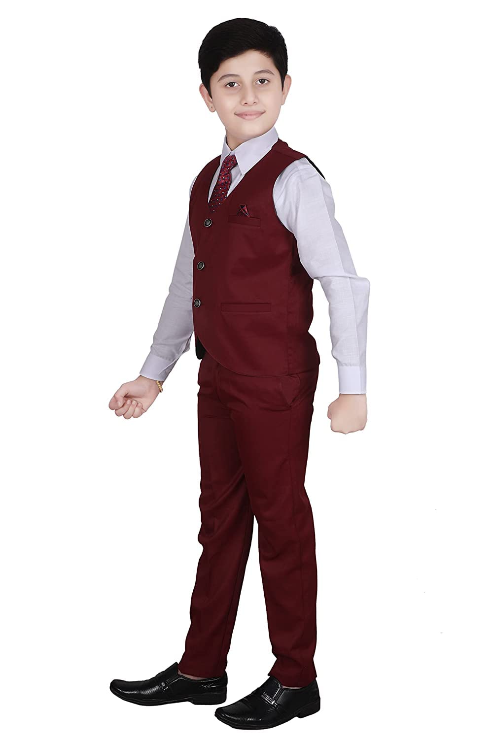 Pro-Ethic Style Developer 3 Piece Suit for Boys | Kids Wear Suit Set Coat, Pant, Tie & Shirt (13-14 Years, Maroon)