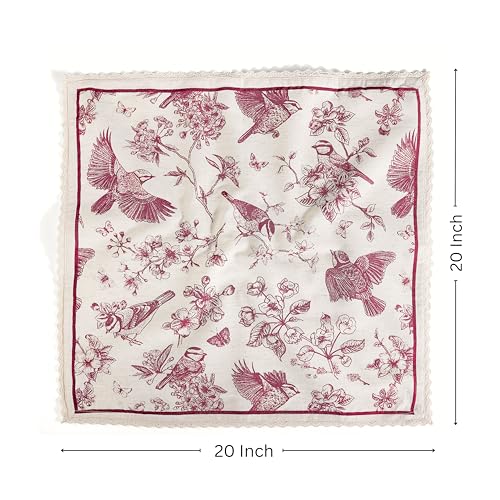 Image of FINGERCRAFT Printed Cloth Napkins Cotton Linen Blend Fabric Set of 12 with Classic Lace 20x20 Inch Dinner Napkin Durable and Good Absorbency for Home, Hotels, Parties (Toile Red)