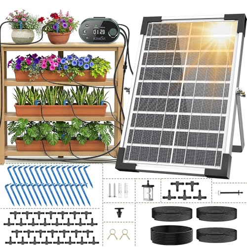 Solar Bewässerungssystem Garten Automatisches Bewässerungs mit 22 Modi Timer 30M Schlauch & 30 Tropfstrahler Tropfbewässerung Set für Balkon Hochbeet Gewächshaus & Outdoor Topfpflanzen (8W)