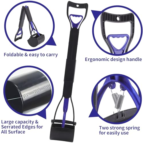 Image of 32'' Pooper Scooper for Large Small Dogs Heavy Duty, Long Handle Poop Scoop for Yard, Grass, Gravel, Dog Poop Grabber with High Strength Material and Durable Spring(Blue)