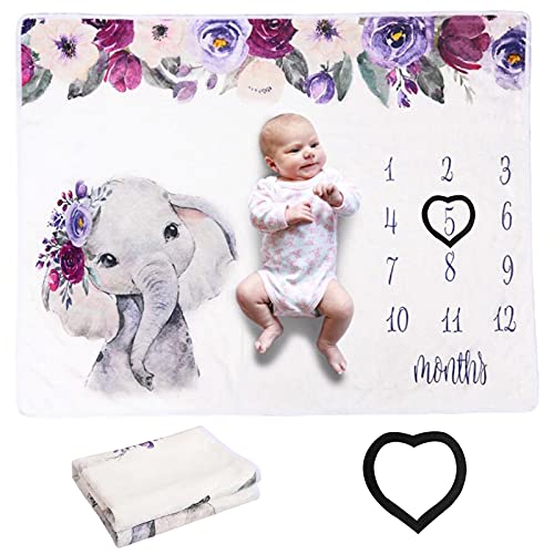 Elephant Newborn Baby Monthly Milestone Blanket Baby Blanket Organic Plush Fleece Photography Background Prop for Boy Girl Gift Soft Flannel Blanket...