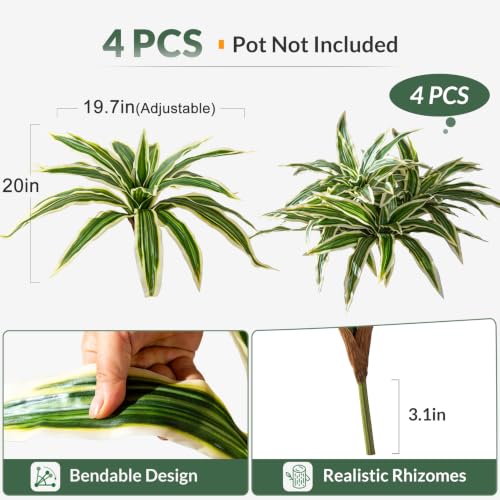 Yarmare Artificial Dracaena Greenery Stems, 4-Piece Yellow Faux Branches #TOP15