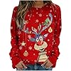 hässliche Weihnachtspullover, Weihnachtspullover Damen Lustige Weihnachten Ugly Christmas Sweatshirt Baumwolle Pulli Herbst Winter Sweater Weihnachtskostüm weihnachtskleid, Rot XL