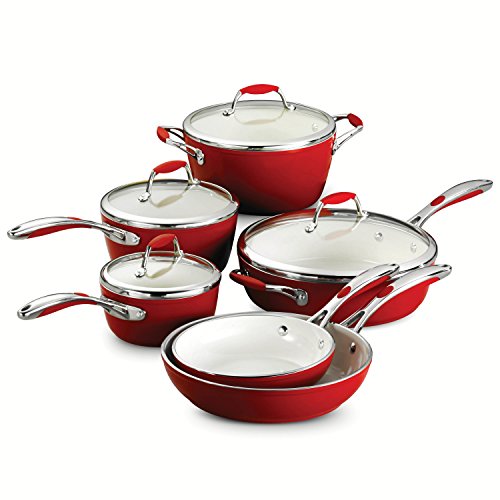 Tramontina 80110/202DS Gourmet Ceramica Deluxe Cookware Set, PFOA- PTFE- Lead and Cadmium-Free Ceramic Exterior & Interior, 10-Piece, Metallic Red, Made in Italy