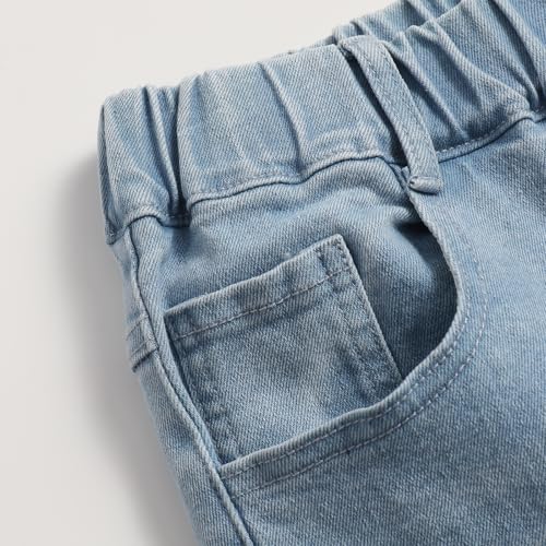 Girls' High Waisted Flared Jeans Elastic Waist Ripped Denim with Pocket4