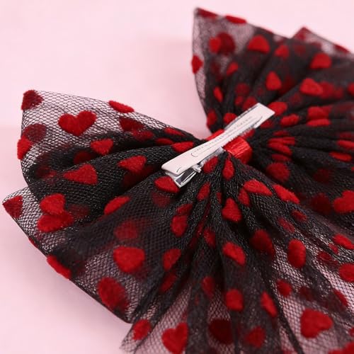 Pinza para el cabello con Lazo de Corazón Rojo y Encaje Negro para mujer, accesorios para el cabello para bodas y fiestas miniatura 5