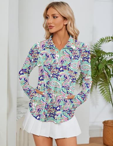 Image of LOMON Women Long Sleeve Shirts Sun Protection 1 /4 Zip Summer Quick Dry Hiking Shirts Quarter Zip Pullover for Women