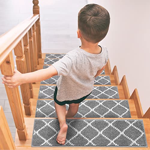 Sunexinlo Stair Treads 15pcs, Stair Treads Non-Slip for Wooden Steps Indoor Stair Carpet Treads Runner Rugs Mat, 8in x 30in, Gray - Thumbnail 5