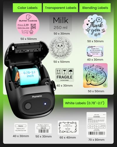 Image of Phomemo Label Makers, Portable Bluetooth Label Printer with 6000+ Templates | 2 inch High-Definition Thermal Sticker Printer Easy to Use for For Small Business, Home, School, Organization, Office, Black
