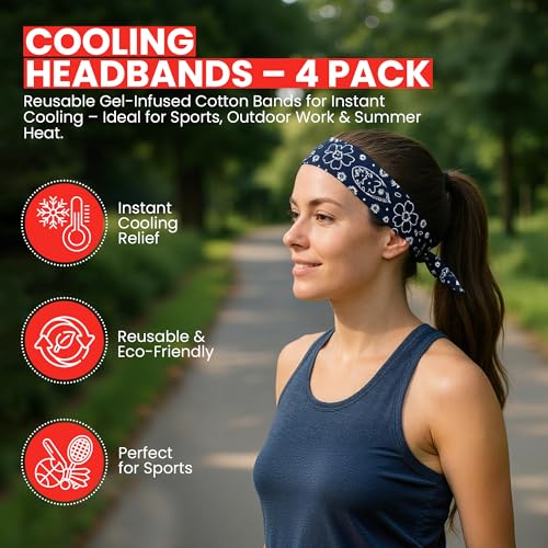 Image of Iconikal 4-Pack Cooling Gel Bandana Head Band 38 inch Red Blue Paisley Cotton