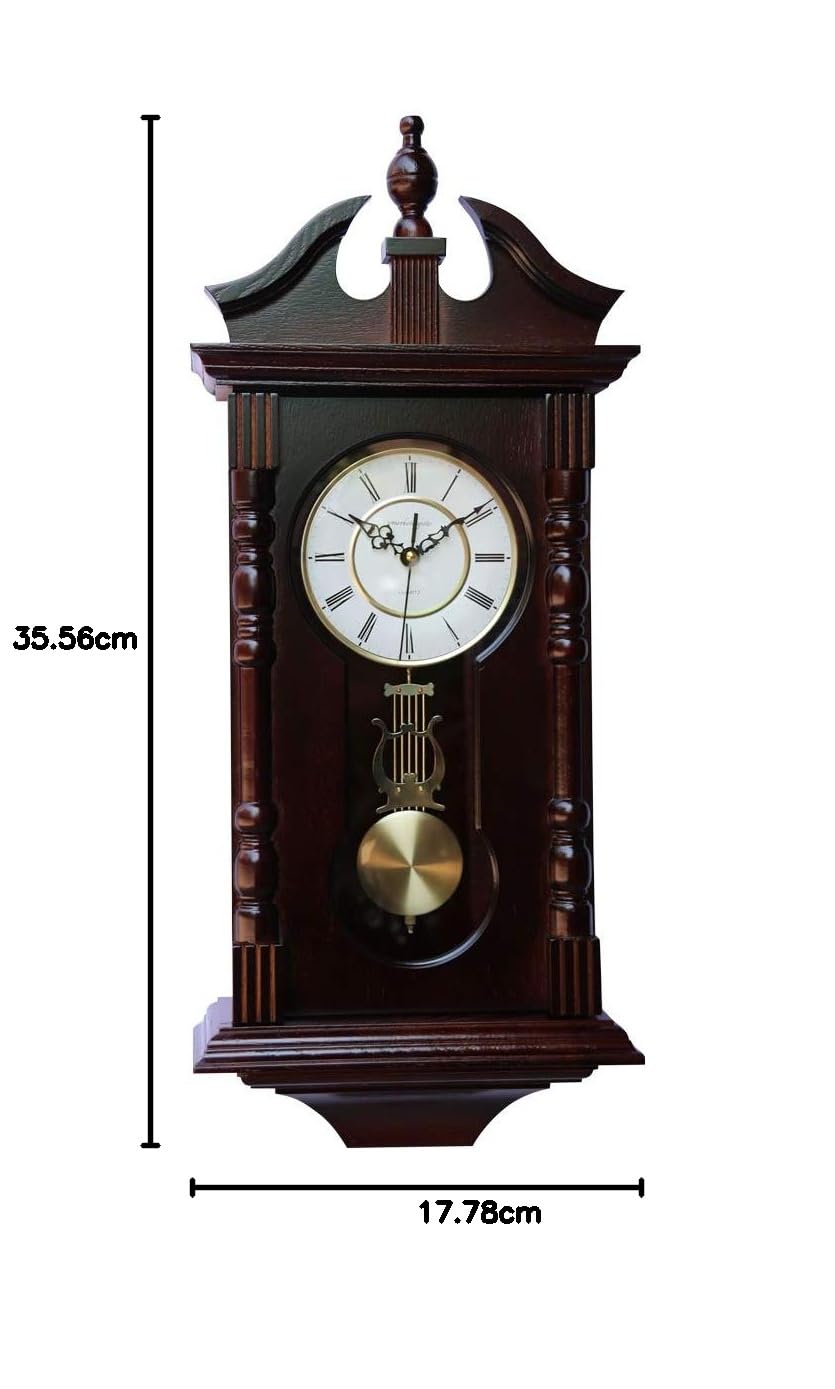 Grandfather Wood Wall Clock with Westminster Chime. Pendulum Wood Traditional Clock. Makes a Great House Warming or Birthday Gift Clock Chimes Every Hour.