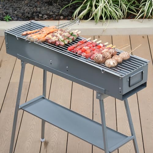 Comsenz 1661 31.5’’ Portable Charcoal Grill Folding Bbq Grill For Outdoor Grilling Cooking Camping Hiking Picnics Tailgating Backpacking Party, With Excellent Ventilation Design, Matte Sliver thumb #2