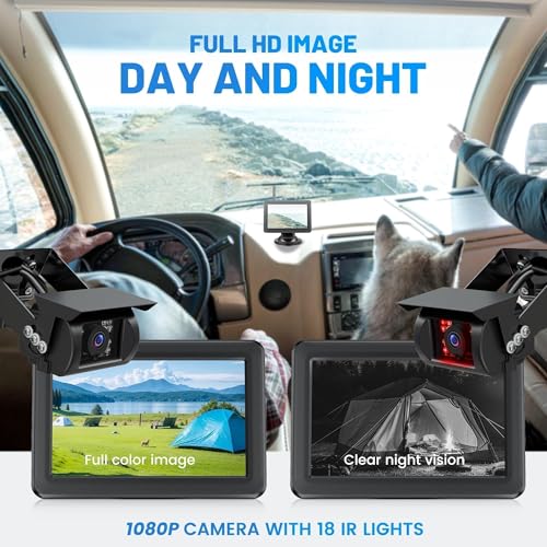 Image of EWAY Wireless RV Backup Camera for Furrion Pre-Wired System: 5 inch IPS Monitor & 1080P Back Up Cam Flexible Rear View Waterproof w /IR Night Vision, Easy Setup for RVs Campers Travel Trailers Motorhomes