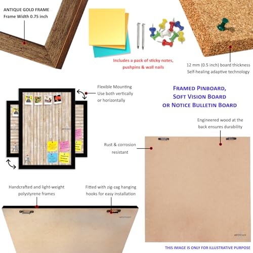 Image of ArtzFolio City Overlooking Desolate Desert | Bulletin Board Notice Pin Board | Vision Soft Board Combo with Thumb Push Pins & Sticky Notes | Antique Golden Frame | 30 x 20 inch (76 x 51 cms)