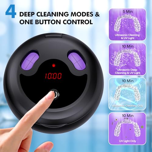 Image of Upgraded Ultrasonic Retainer Cleaner Machine, 48kHz Ultrasonic Dentures Cleaner for Mouth Guards, Braces, Aligner, Toothbrush & Jewelry, 200ML Capacity, Black